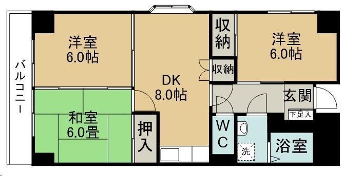 ポルトフィーノ 幸町(3DK/6階)の間取り写真