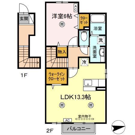 ヴァンヴェール(1LDK/2階)の間取り写真