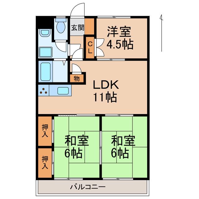グリーンヒル(3LDK/2階)の間取り写真