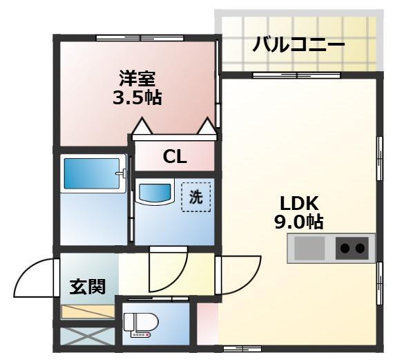朝風のノーブル(1LDK/2階)の間取り写真