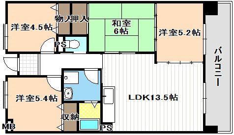 第3グランドハイツ服部(4LDK/4階)の間取り写真