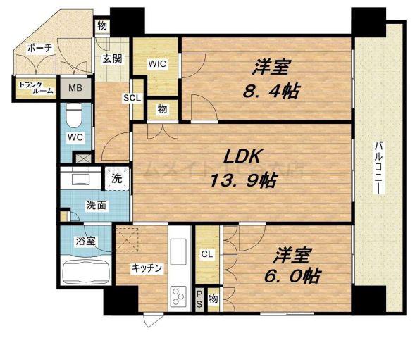 リーガルタワー船場(2LDK/4階)の間取り写真