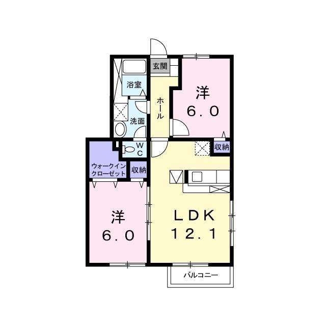 グリーンハイツ高見原II参番館(2LDK/1階)の間取り写真
