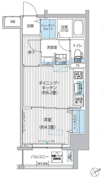 ワイズ柳橋(1DK/8階)の間取り写真