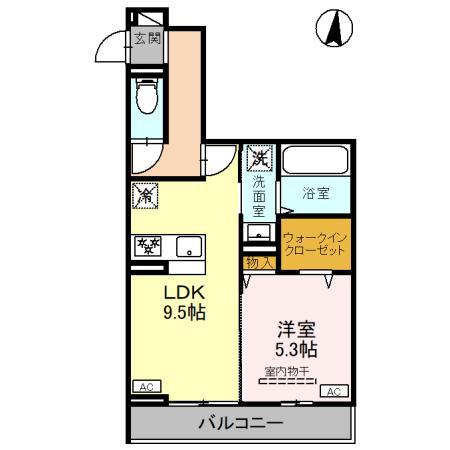Dアヴァンス千間台東 A棟(1LDK/2階)の間取り写真