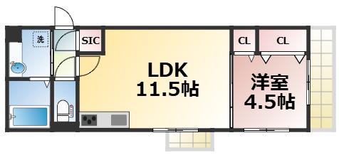 アビタシオン加美北(1LDK/3階)の間取り写真