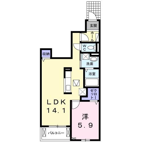 ディアコート二見(1LDK/1階)の間取り写真