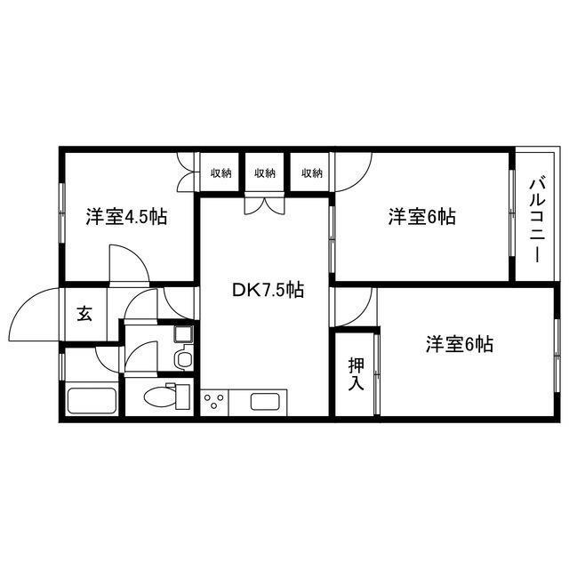 カンパーナ城の東(3DK/2階)の間取り写真