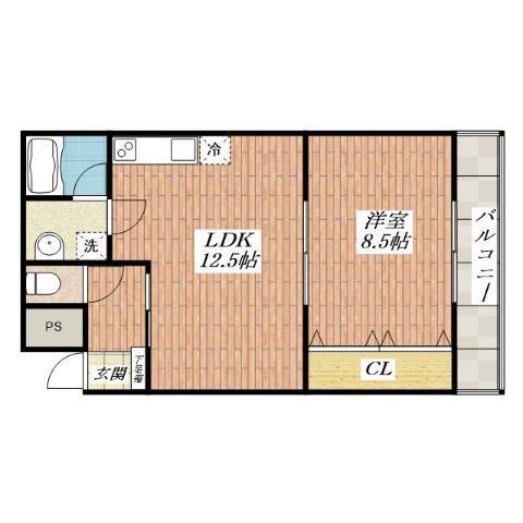 ローズ総持寺(1LDK/2階)の間取り写真