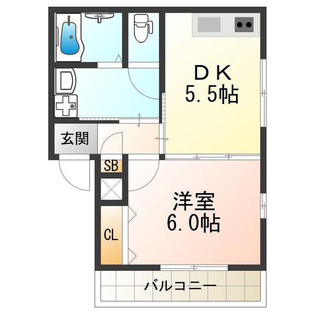 グリッター清水丘(1DK/2階)の間取り写真