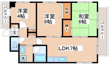 ハイツべルビュウ(3LDK/4階)の間取り写真