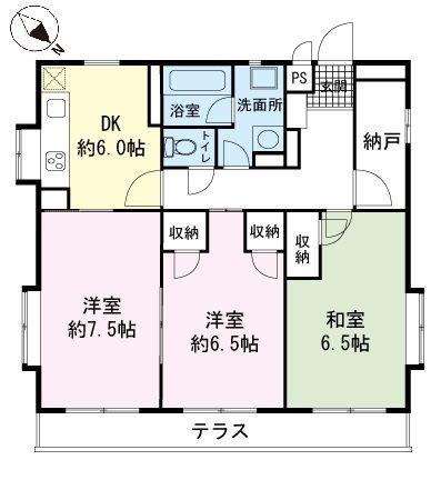 ミル・ウエスト(3SDK/1階)の間取り写真
