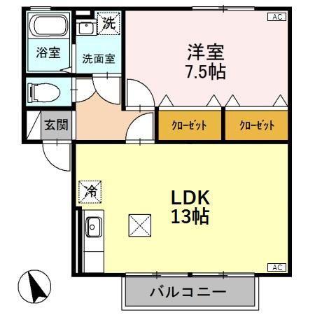 クレストハイツA(1LDK/1階)の間取り写真