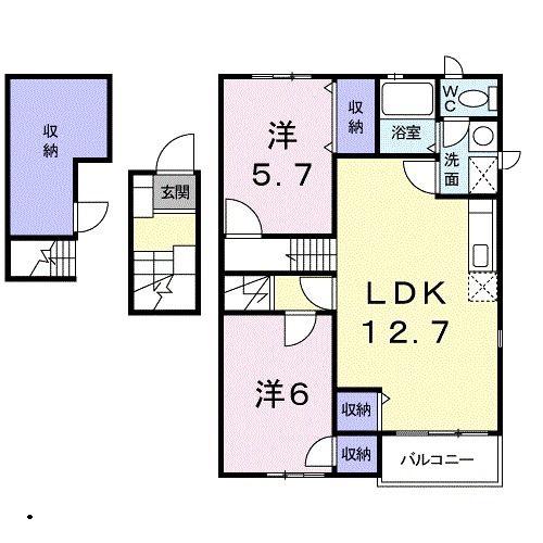リバー・イースト・飯倉C(2LDK/2階)の間取り写真