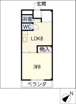 カラタケハイツ(1LDK/1階)の間取り写真