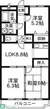 ソレアード AKAGI(3DK/1階)の間取り写真
