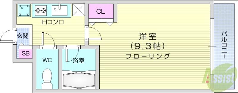 ブラントワール仙台葉山町(1K/3階)の間取り写真