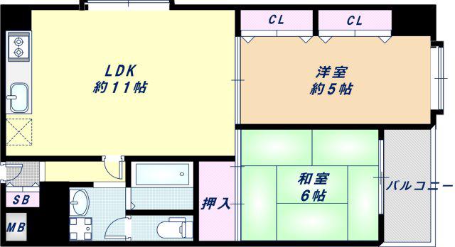 朝日プラザ高津第2(2LDK/5階)の間取り写真