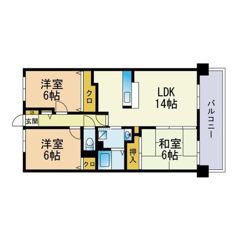 コンダクトヴィレッジ小田部(3LDK/5階)の間取り写真