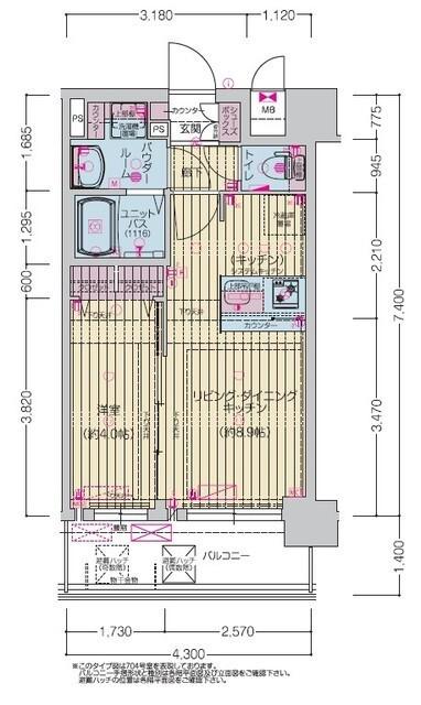 プレリス北巽駅前ラバルス(1LDK/8階)の間取り写真