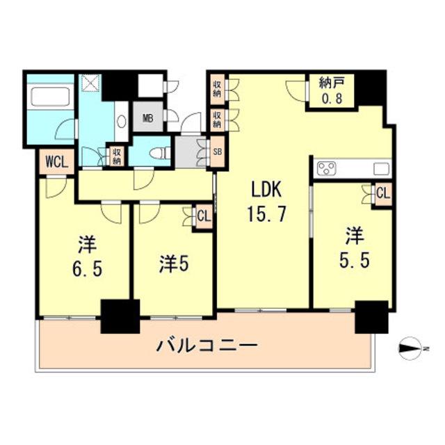 プラウドタワー明石(3LDK/26階)の間取り写真