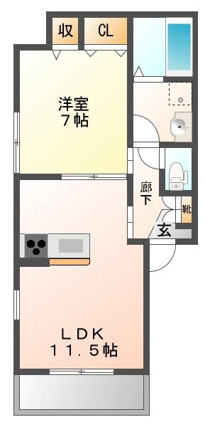 ARIA次屋(1LDK/1階)の間取り写真