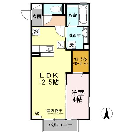ラピネスうきは(1LDK/1階)の間取り写真