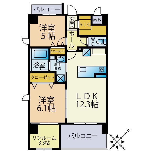 SUN・BLESSO塩原(2SLDK/5階)の間取り写真