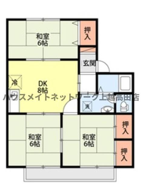 アメニティハイツA棟(3DK/2階)の間取り写真