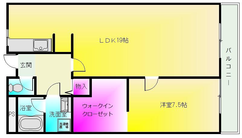 シャトレ高安(1LDK/3階)の間取り写真