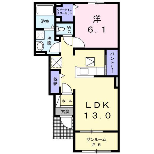 ウーノ A(1LDK/1階)の間取り写真
