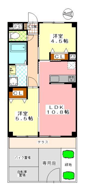 クロシェットハイツ(2LDK/1階)の間取り写真