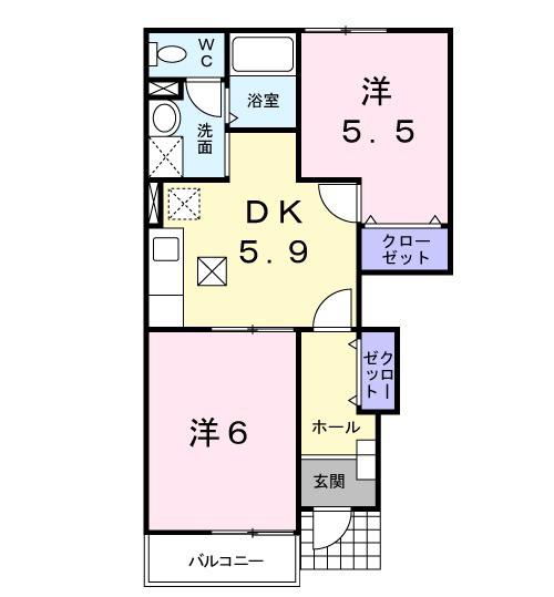 HAYATE(2DK/1階)の間取り写真