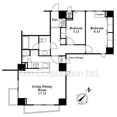 ROPPONGI RESIDENCES(2LDK/9階)の間取り写真