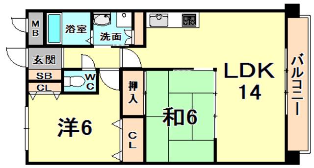 シェリール苦楽園I(2LDK/2階)の間取り写真