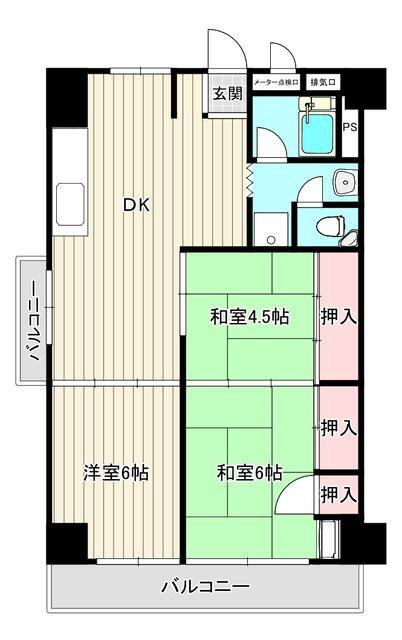 第2アクウェリヤスハイツ(3DK/5階)の間取り写真