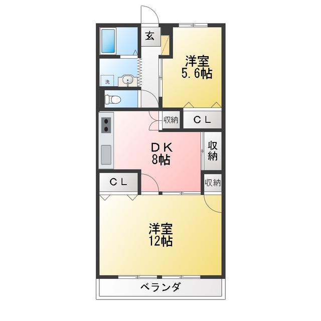 長丘タウンハウス(2DK/3階)の間取り写真