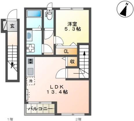 エクセレンスⅡ(1LDK/2階)の間取り写真