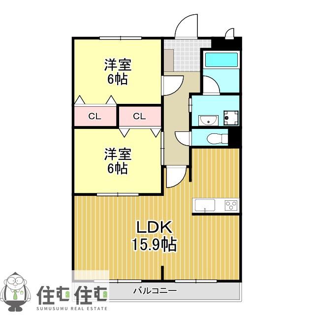 萩野マンション B棟(2LDK/1階)の間取り写真