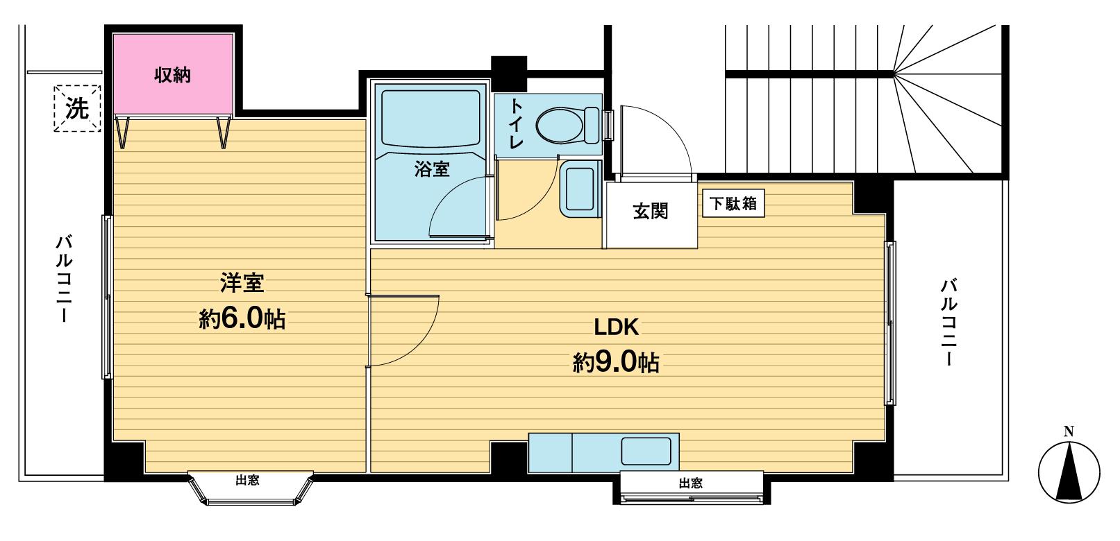 ティローズ西小山(1DK/2階)の間取り写真