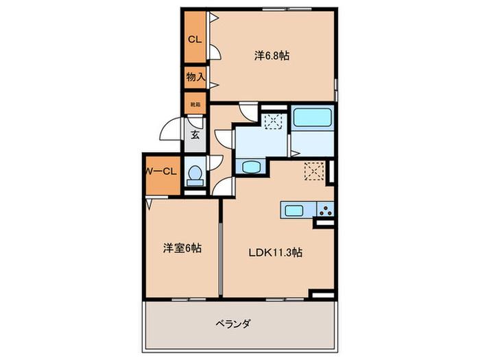 ラフィーネ伊都II(2LDK/3階)の間取り写真