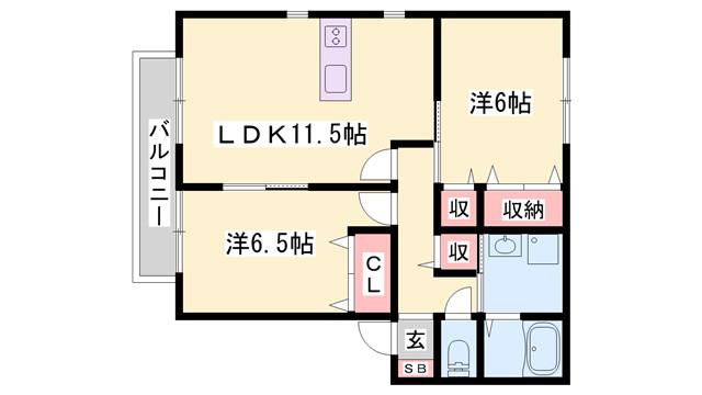 サンビレッジ瑞景D棟(2LDK/2階)の間取り写真