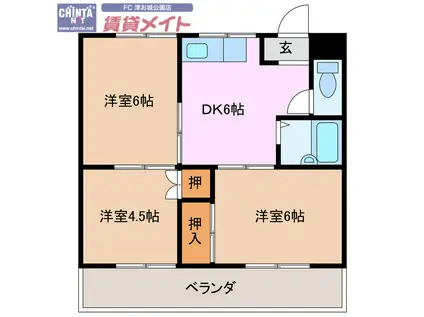 ハイツ伊吹(3DK/3階)の間取り写真