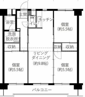 サンコーポ国分(3LDK/3階)の間取り写真