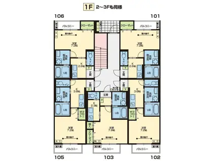 プラザドゥシャレー(1K/2階)の間取り写真