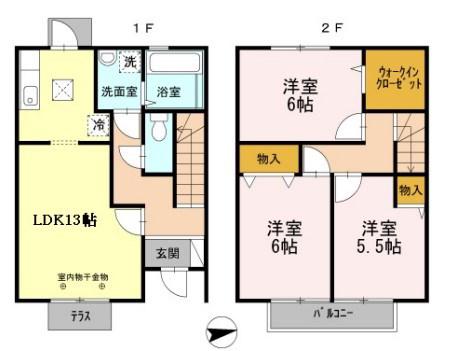 オークスコート西新在家(3LDK/1階)の間取り写真