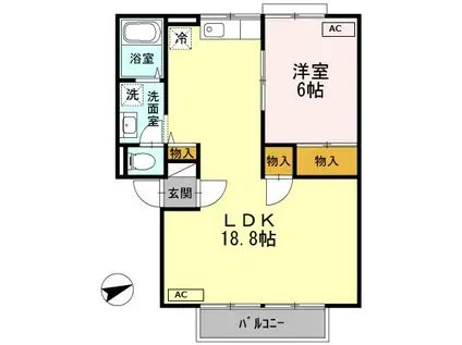 エアフォルクC棟(1LDK/1階)の間取り写真
