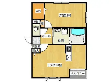 ハイムスクエア石巻双葉2番館(1LDK/1階)の間取り写真