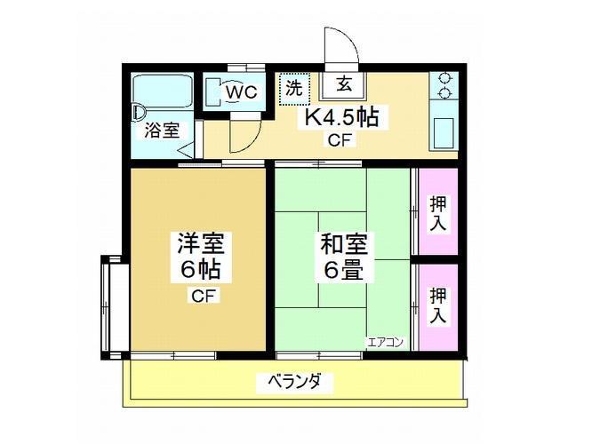 ウエストキャッスル諏訪(2K/2階)の間取り写真