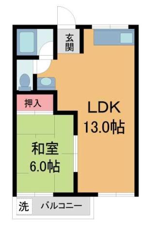 北山ハイツI(1LDK/2階)の間取り写真